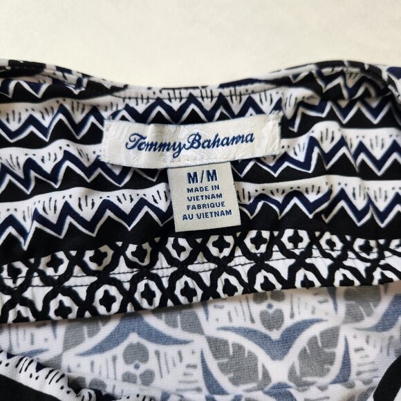 Tommy Bahama Maxi Dress M Black White Floral Geometric Stripe Sleeveless Stretch - Picture 3 of 9